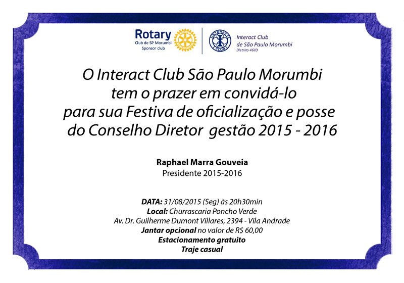 Convite para festiva de formação do Interact Morumbi